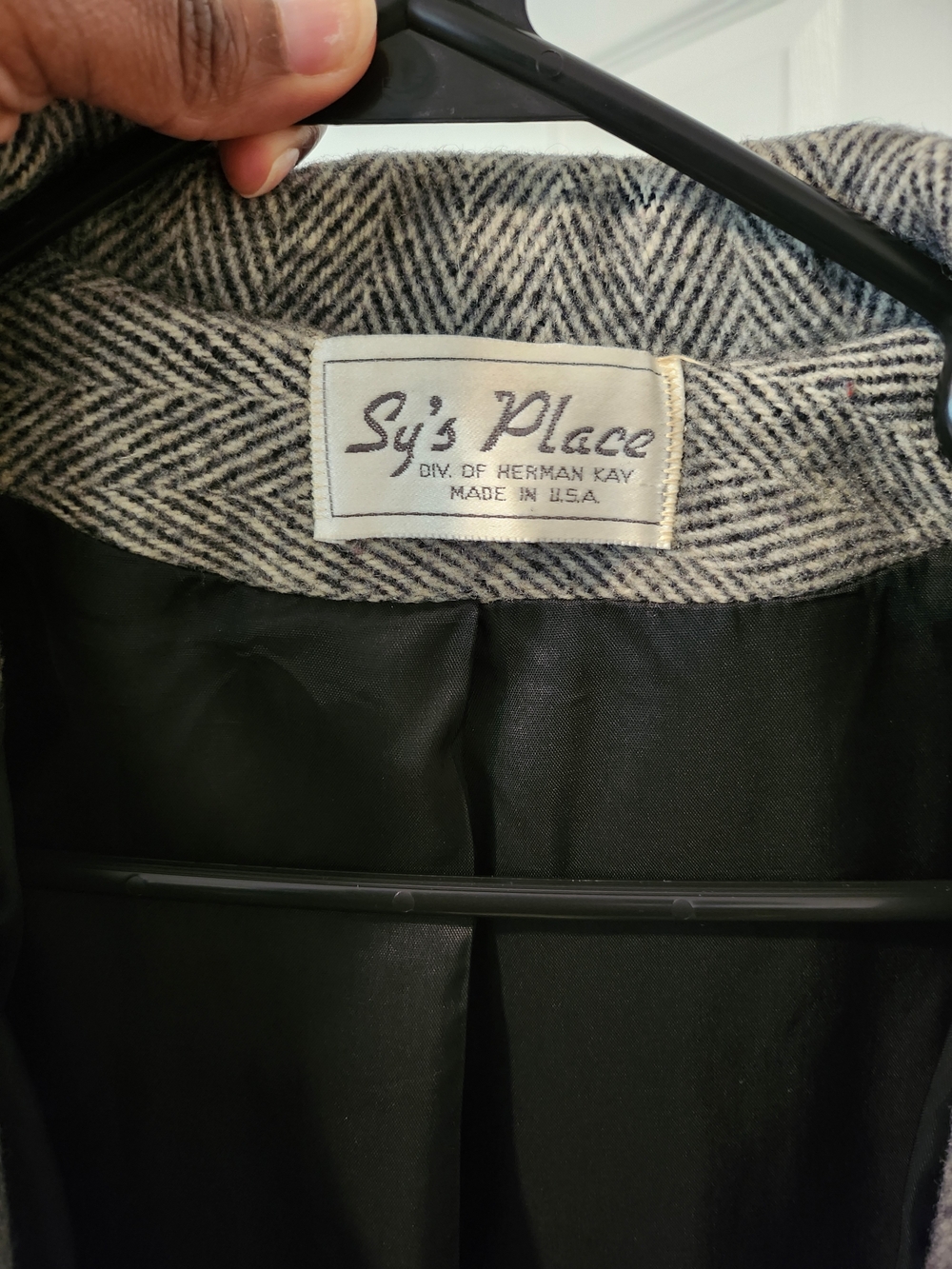 Vintage Sy's Place Div of Herman Kay Gray Herringbone Wool Car Coat - Picture 4 of 6